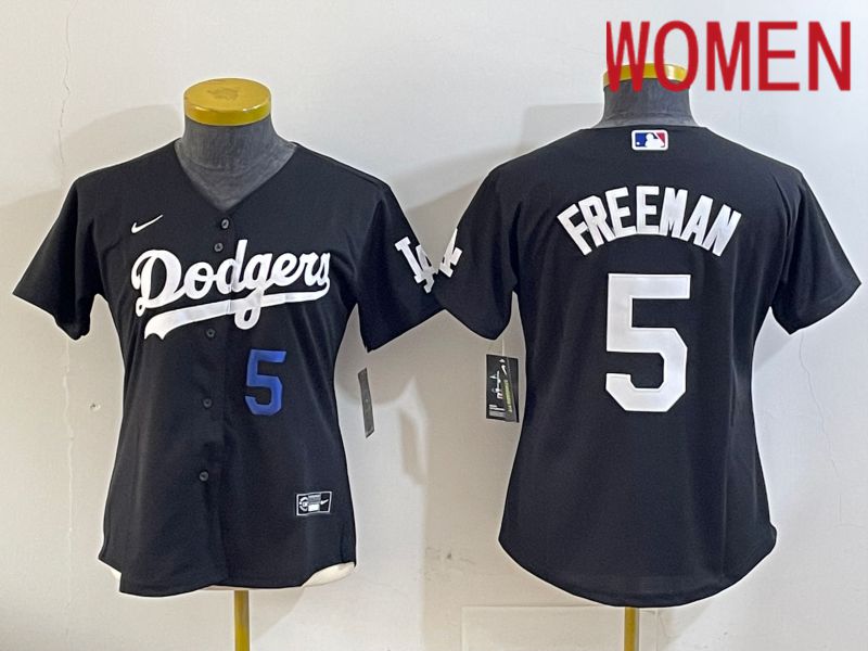 Women Los Angeles Dodgers #5 Freeman Black Game 2024 Nike MLB Jersey style 11215->women mlb jersey->Women Jersey